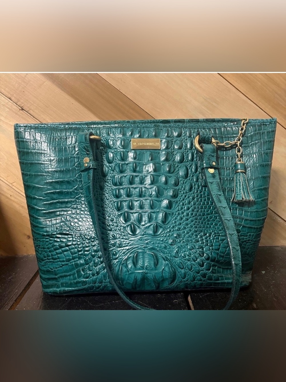 Brahmin Medium Asher Tote Teal Croc-Embossed